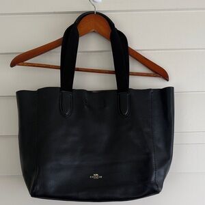 Coach Black Leather Derby Tote with Gold Logo